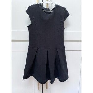 Catmini Solid Black Dress Girls sz 5/6 Short Sleeve Pleated Fit and Flare